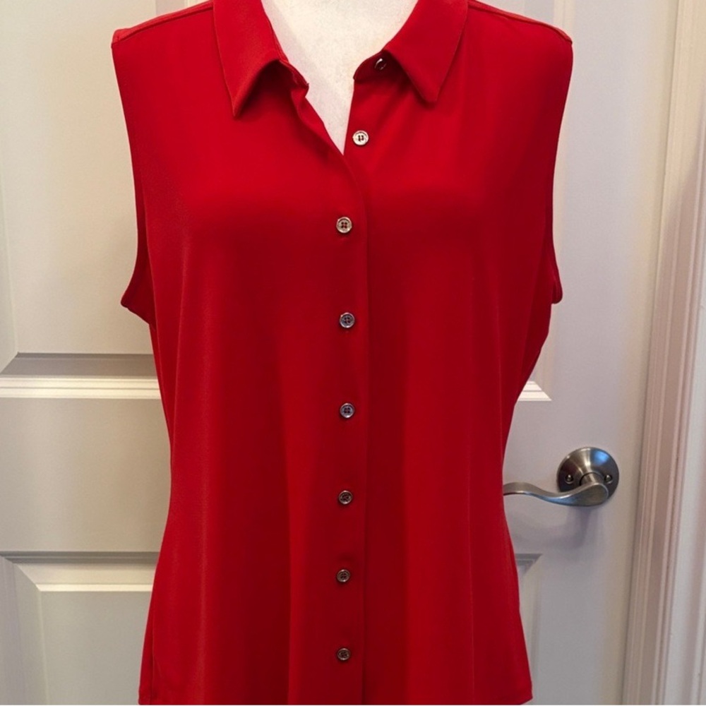 Red Sleeveless Button-Up Top